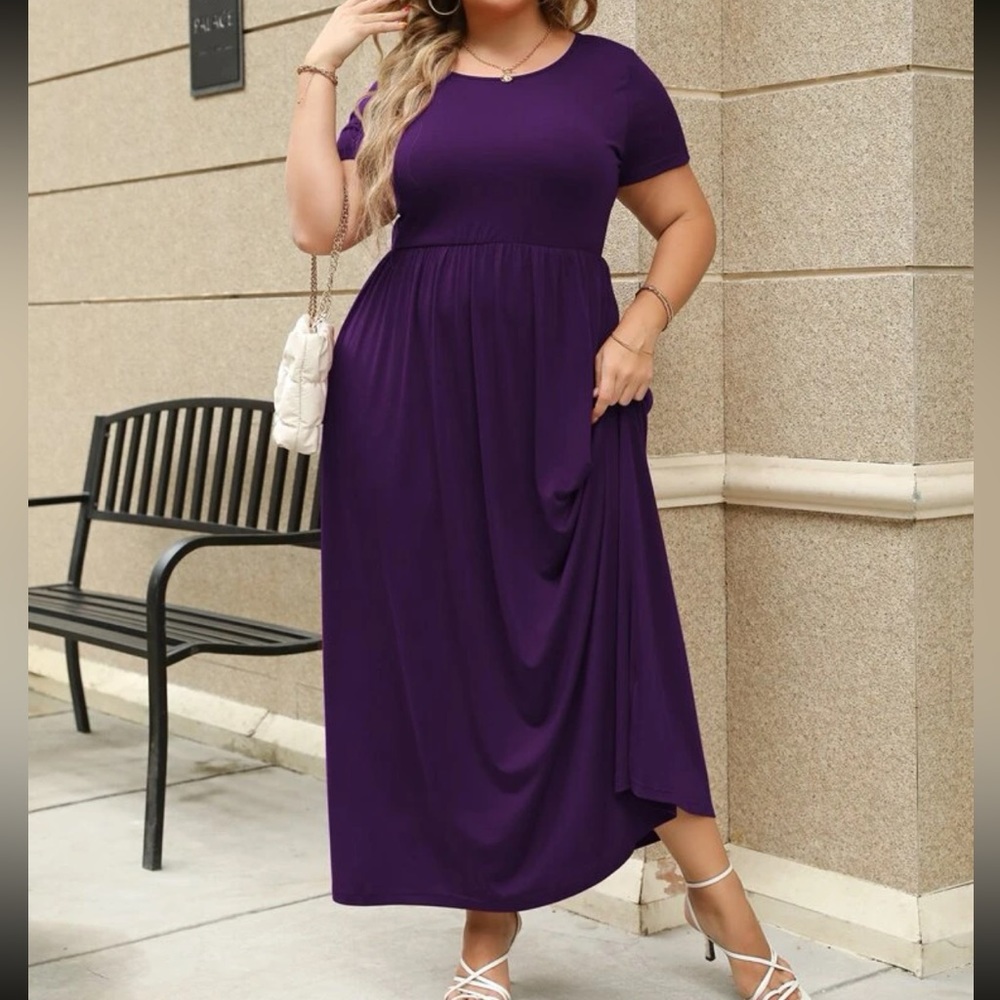 Plus size green comfy high waisted A-line maxi dress - Picture 11 of 16